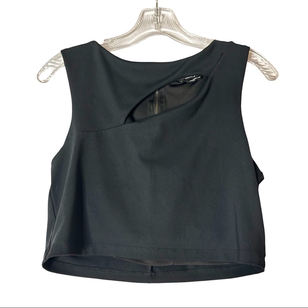 Bebe Black Y2K Cut-Out Crop Top – Sleeveless, Zip Back, Size Large